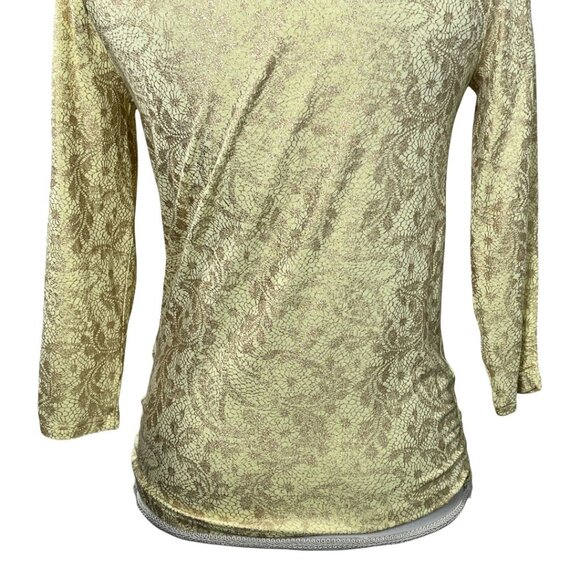 Chicos Gold Metallic Stretch Top Small Long Sleeve Shimmer Holiday Blouse - Picture 9 of 12
